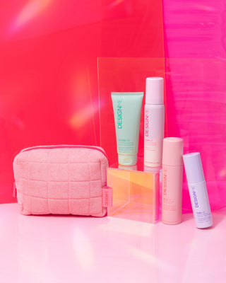 Limited-edition Best-Selling Minis Set with PUFF.ME mousse, GLOSS.ME mask, FAB.ME leave-in, HOLD.ME hairspray, and reusable cosmetic pouch.