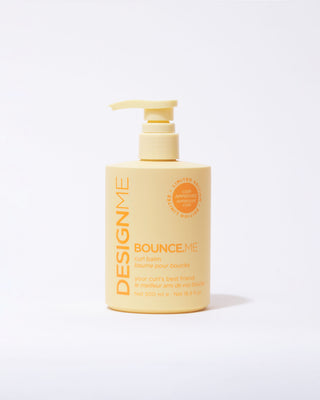 Front view of BOUNCE.ME Curl Balm half-litre bottle with pump for easy use.