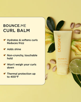 Travel-size BOUNCE.ME Curl Balm hydrates curls with argan oil, reduces frizz, adds shine, offers touchable hold, and heat protection.
