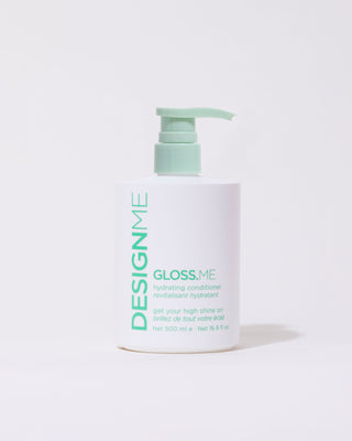Front view of GLOSS.ME Hydrating Conditioner half-litre bottle with pump for easy use.
