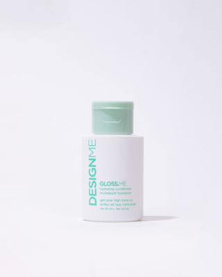 Front view of travel-size GLOSS.ME Hydrating Conditioner bottle, compact and sleek.