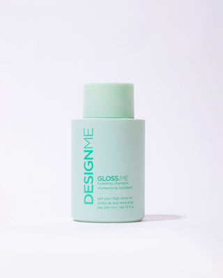 GLOSS.ME Shampoo bottle front view, hydrates, softens, and smooths for shiny, more manageable hair.