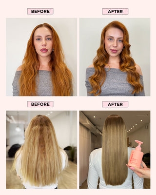 Models before and after uses DESIGNME HOLD.ME Styling Cream leaving a shinning, smooth, polished non-greasy finish.