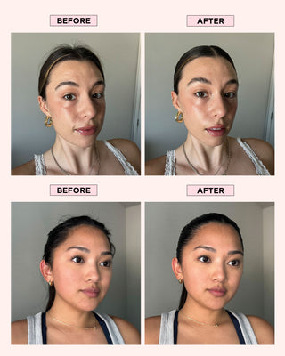 Models before and after uses DESIGNME HOLD.ME Styling Stick leaving a sleek, glossy, flake-free finish.