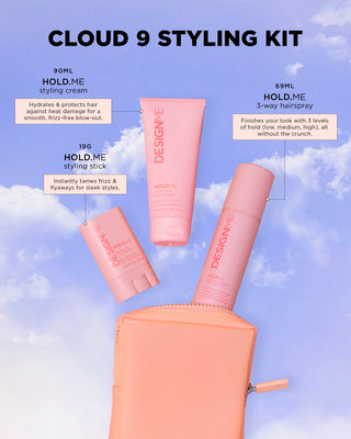 Cloud 9 Styling Kit with products and their descriptions on a blue sky background