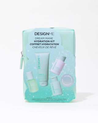 DESIGNME GLOSS.ME Hydration & Shine Dream Mane Hair Kit packaging on a light green background