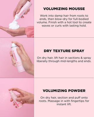 Hair care product usage instructions with text on a pink background