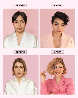 Before and after using DESIGNME PUFF.ME Volumizing Powder on fine hair