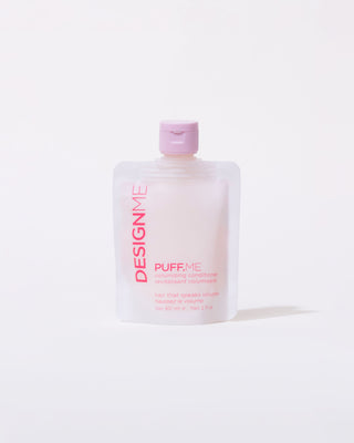 Front view of a pink pouch of PUFF.ME volumizing conditioner discovery size 60ml