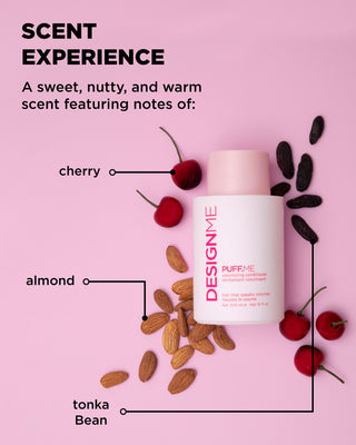 Scent cues for PUFF.ME Volumizing Conditioner with floral and fruity notes
