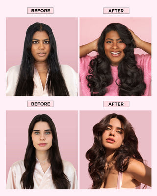 Before and after using DESIGNME PUFF.ME Volumizing Mousse for volume and body.