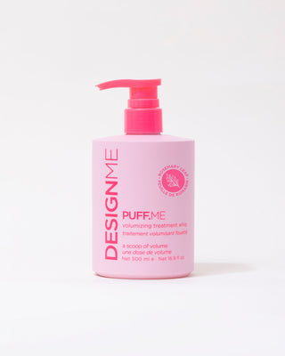 Front view of PUFF.ME Volumizing Treatment Whip half-litre bottle with pump for easy use.