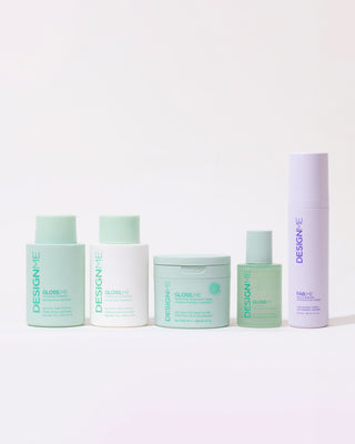 A full-size bundle with four GLOSS.ME haircare products: shampoo, conditioner, mask, oil, and one FAB.ME Leave-In Treatment.
